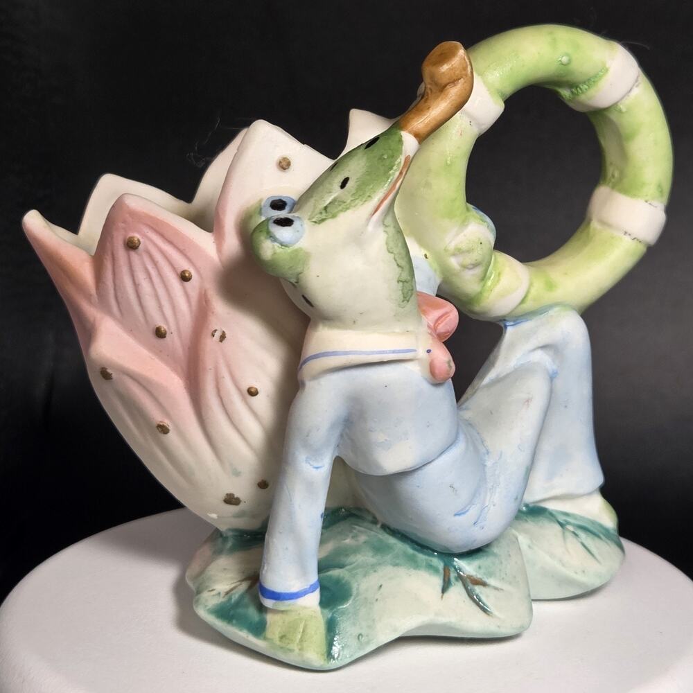 Vintage Kitschy Frog w/ Inner Tube Orion Japan Small Planter Or Toothpick Holder